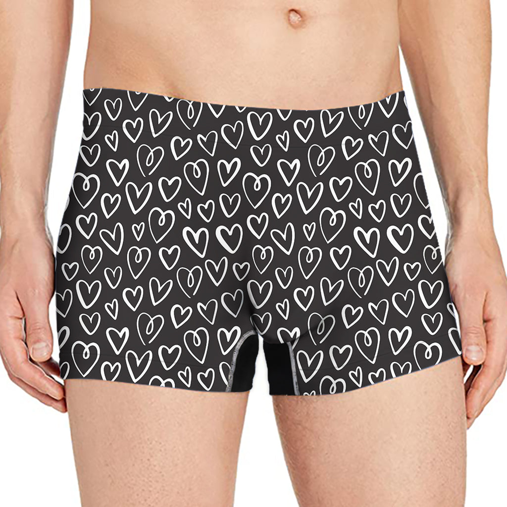 Cute Black And White Heart Pattern Print Men's Boxer Briefs