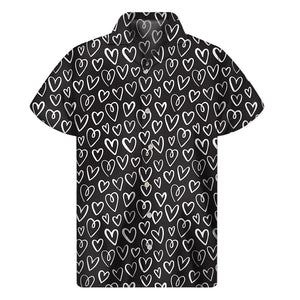 Cute Black And White Heart Pattern Print Men's Short Sleeve Shirt