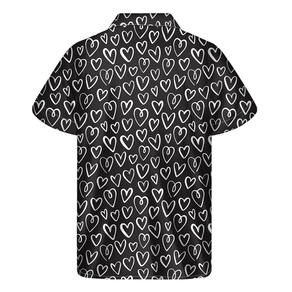 Cute Black And White Heart Pattern Print Men's Short Sleeve Shirt