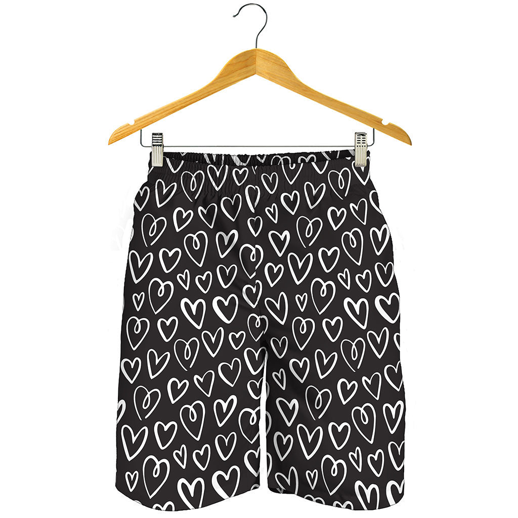 Cute Black And White Heart Pattern Print Men's Shorts