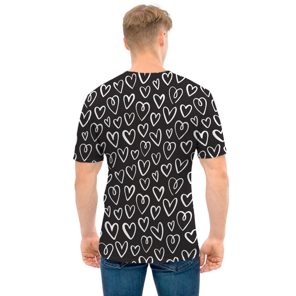 Cute Black And White Heart Pattern Print Men's T-Shirt