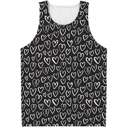 Cute Black And White Heart Pattern Print Men's Tank Top