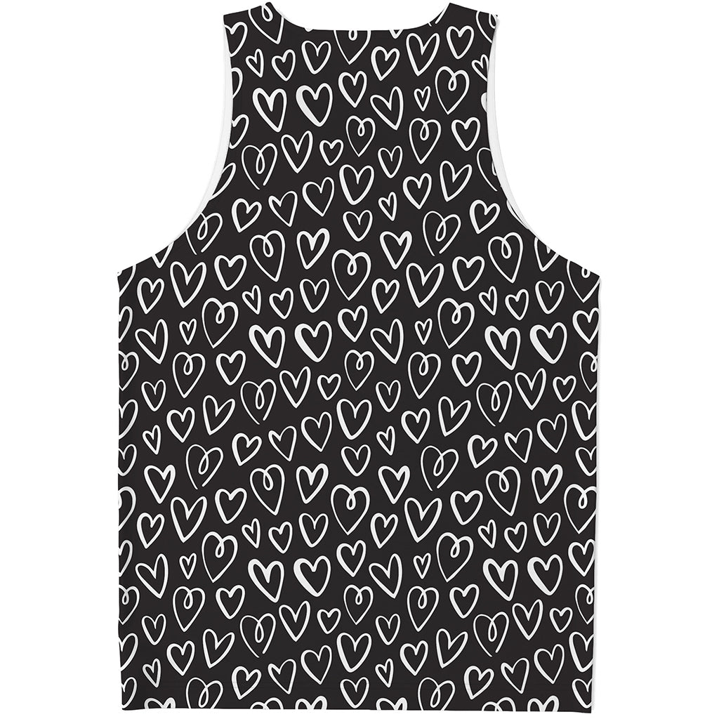 Cute Black And White Heart Pattern Print Men's Tank Top