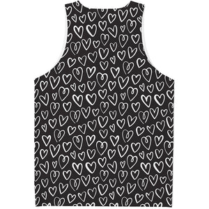 Cute Black And White Heart Pattern Print Men's Tank Top