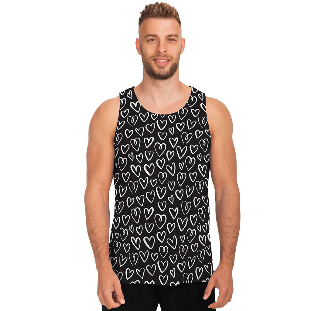 Cute Black And White Heart Pattern Print Men's Tank Top