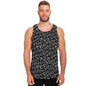 Cute Black And White Heart Pattern Print Men's Tank Top