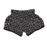 Cute Black And White Heart Pattern Print Muay Thai Boxing Shorts