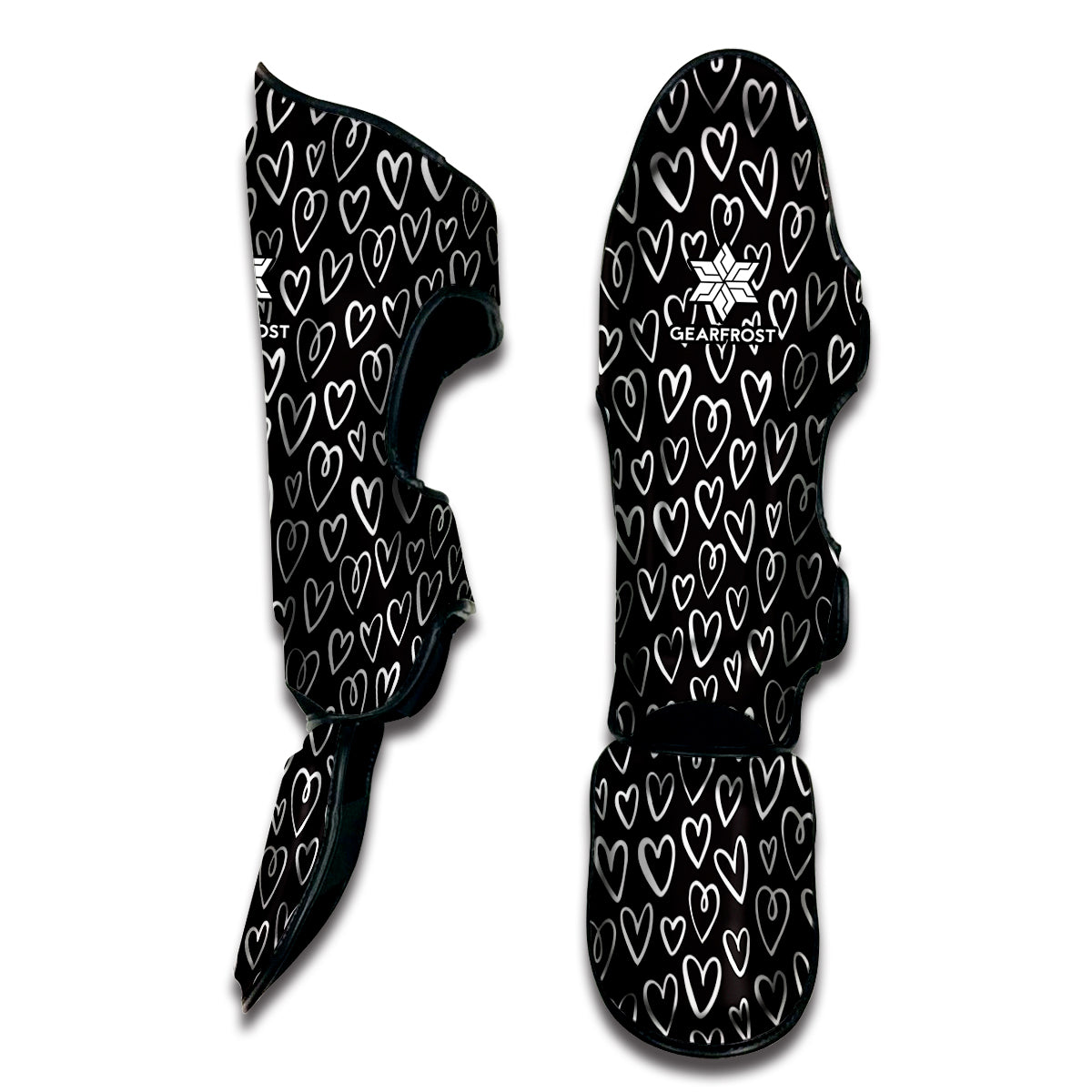 Cute Black And White Heart Pattern Print Muay Thai Shin Guard