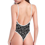 Cute Black And White Heart Pattern Print One Piece High Cut Swimsuit