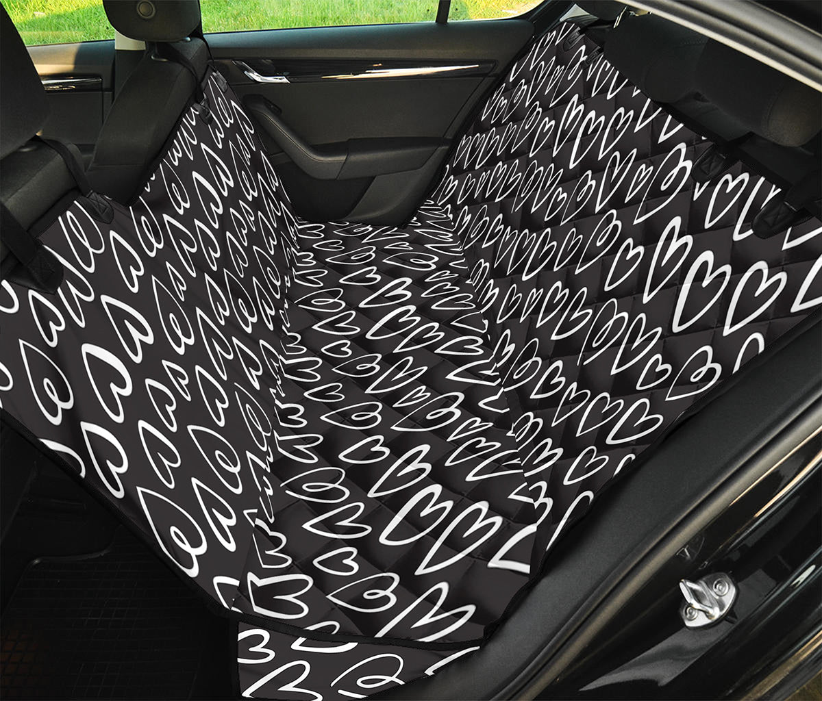 Cute Black And White Heart Pattern Print Pet Car Back Seat Cover