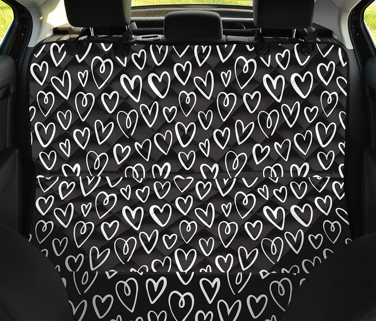 Cute Black And White Heart Pattern Print Pet Car Back Seat Cover