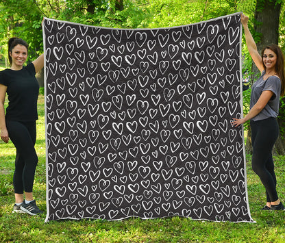 Cute Black And White Heart Pattern Print Quilt