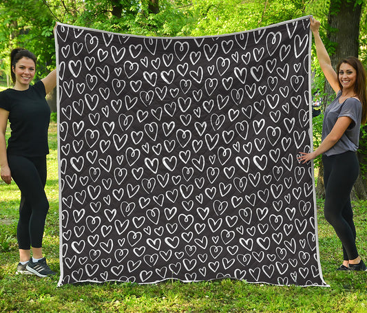 Cute Black And White Heart Pattern Print Quilt