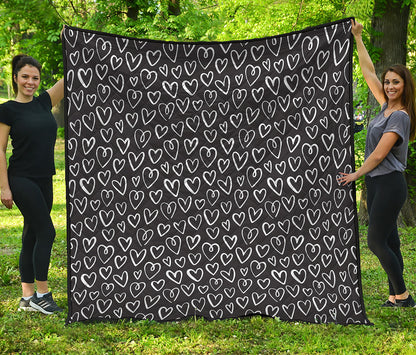 Cute Black And White Heart Pattern Print Quilt