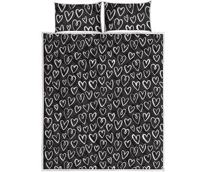 Cute Black And White Heart Pattern Print Quilt Bed Set