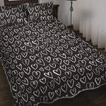 Cute Black And White Heart Pattern Print Quilt Bed Set