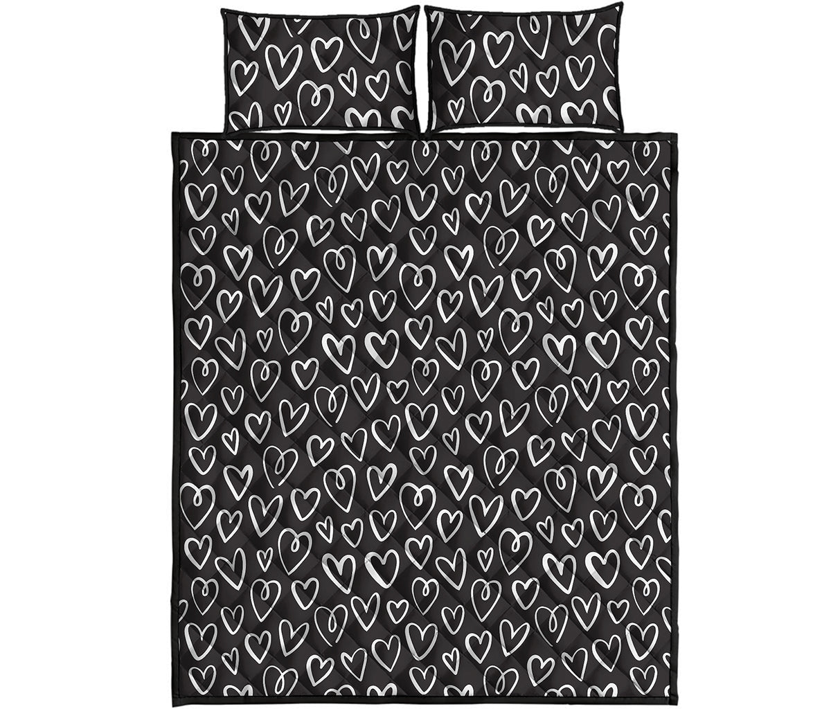 Cute Black And White Heart Pattern Print Quilt Bed Set