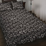 Cute Black And White Heart Pattern Print Quilt Bed Set