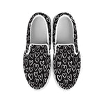 Cute Black And White Heart Pattern Print White Slip On Shoes