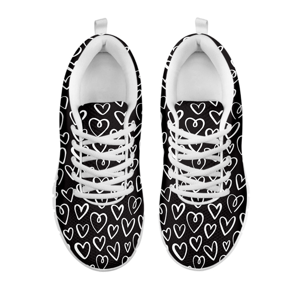 Cute Black And White Heart Pattern Print White Sneakers