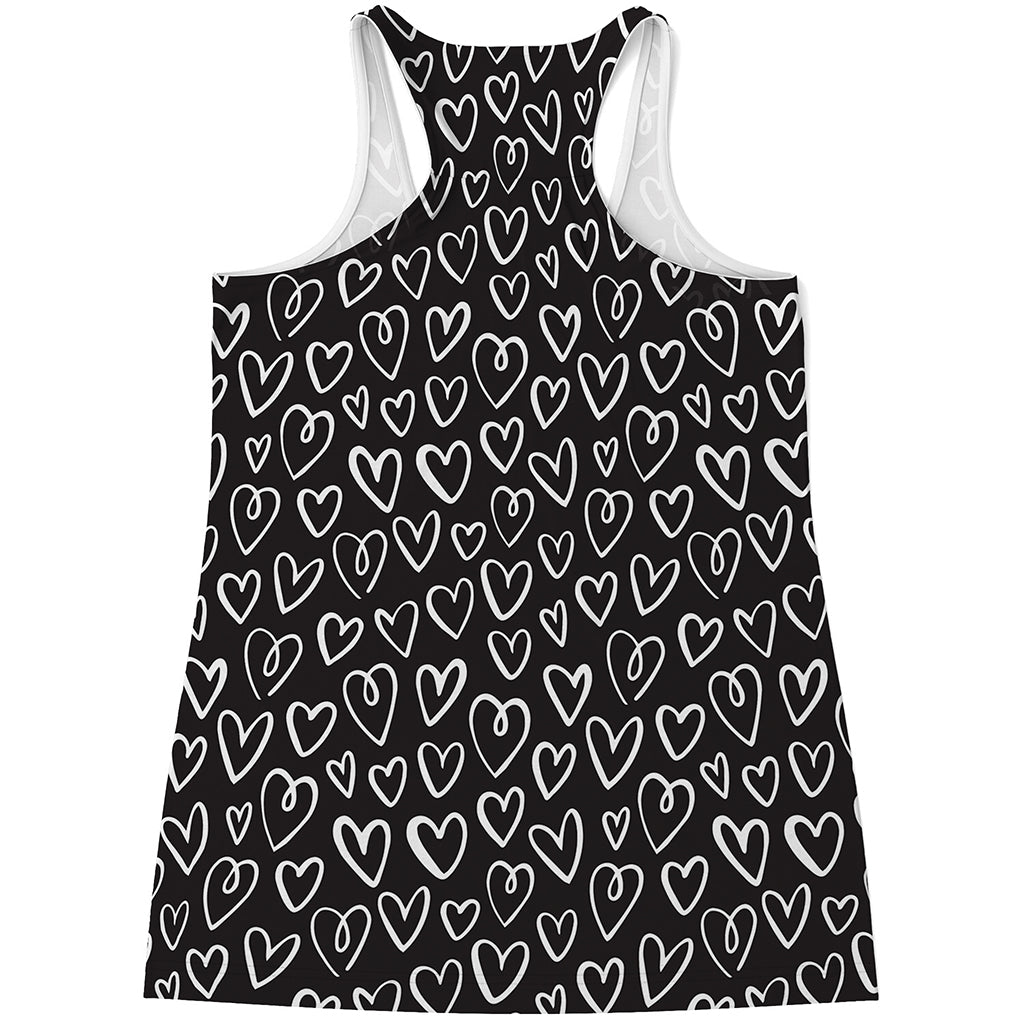 Cute Black And White Heart Pattern Print Women's Racerback Tank Top