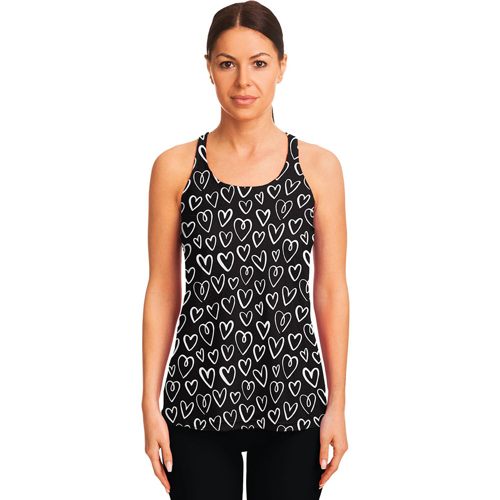 Cute Black And White Heart Pattern Print Women's Racerback Tank Top