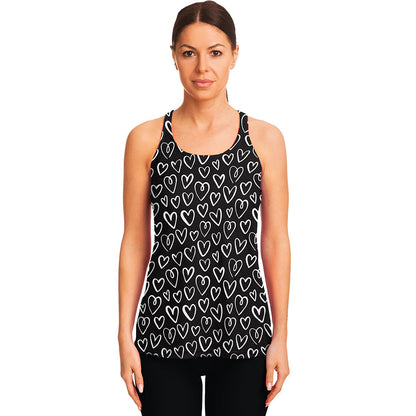 Cute Black And White Heart Pattern Print Women's Racerback Tank Top