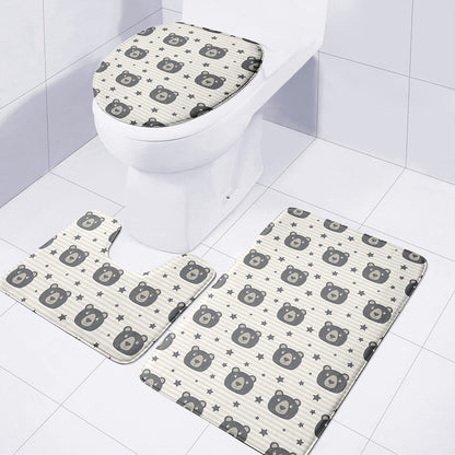 Cute Black Bear Pattern Print 3 Piece Bath Mat Set