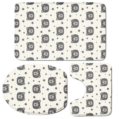 Cute Black Bear Pattern Print 3 Piece Bath Mat Set