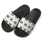 Cute Black Bear Pattern Print Black Slide Sandals