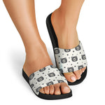 Cute Black Bear Pattern Print Black Slide Sandals