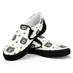 Cute Black Bear Pattern Print Black Slip On Shoes