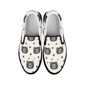 Cute Black Bear Pattern Print Black Slip On Shoes