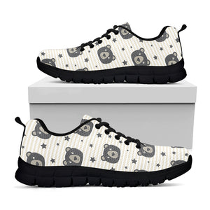 Cute Black Bear Pattern Print Black Sneakers