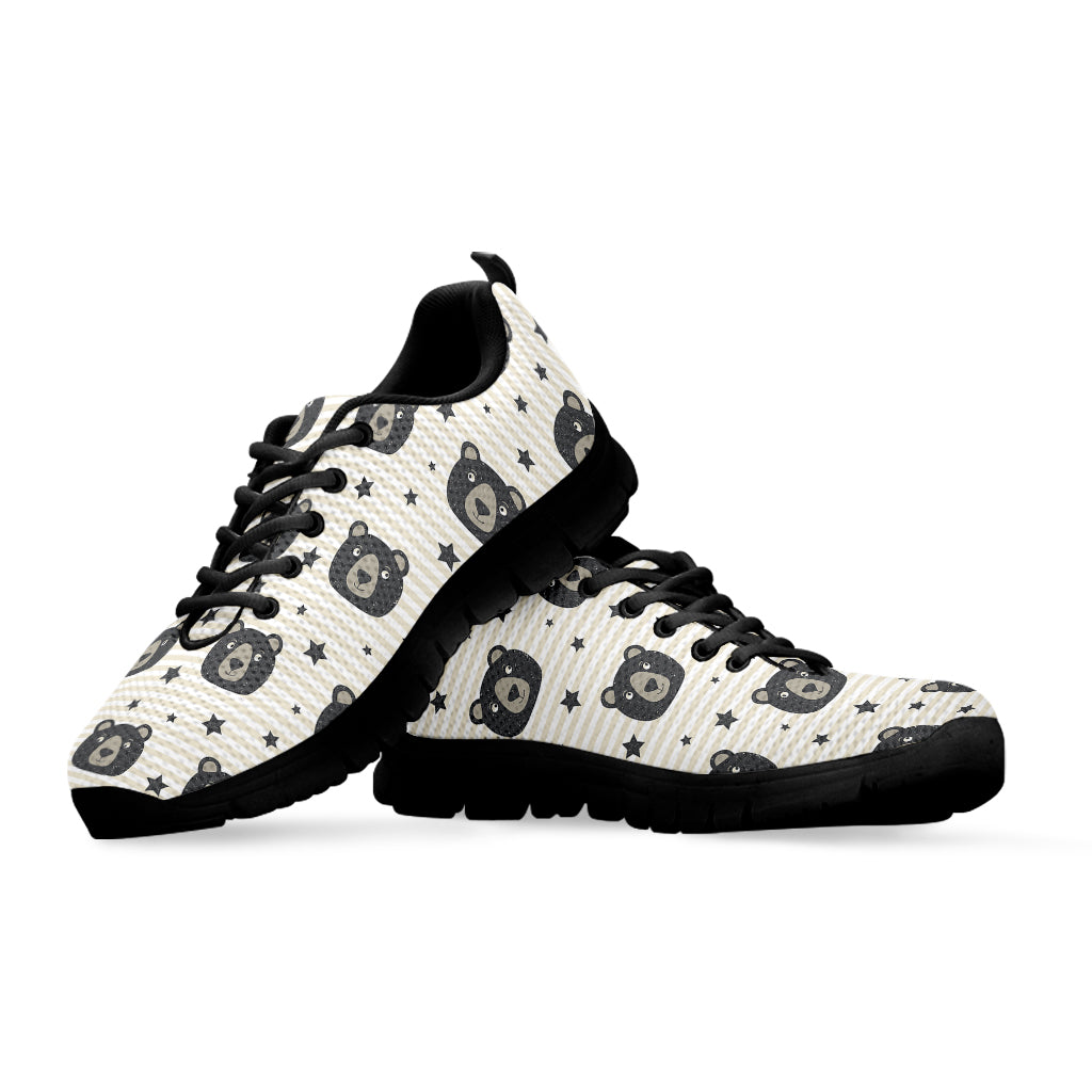 Cute Black Bear Pattern Print Black Sneakers