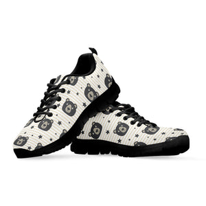 Cute Black Bear Pattern Print Black Sneakers