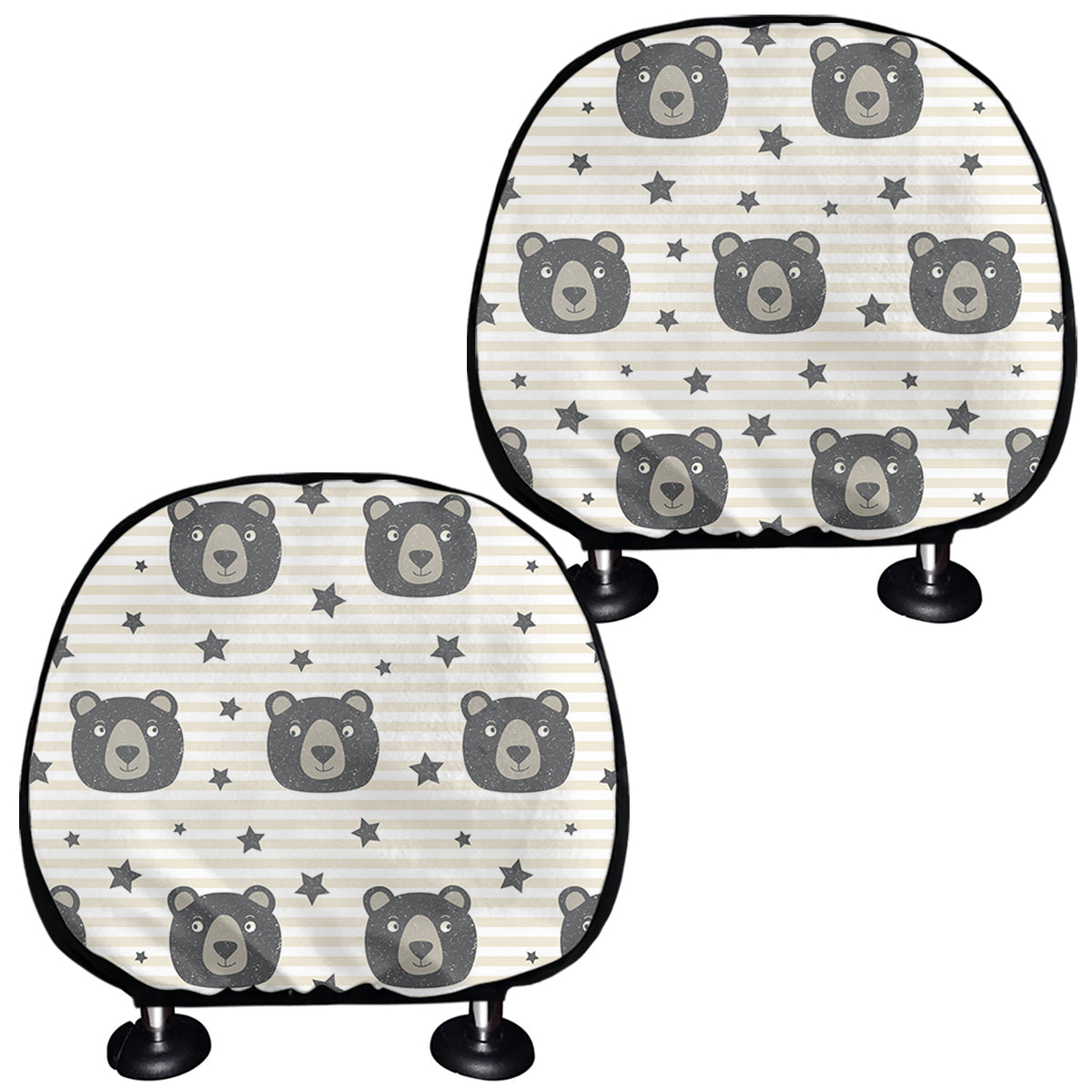 Cute Black Bear Pattern Print Car Headrest Covers