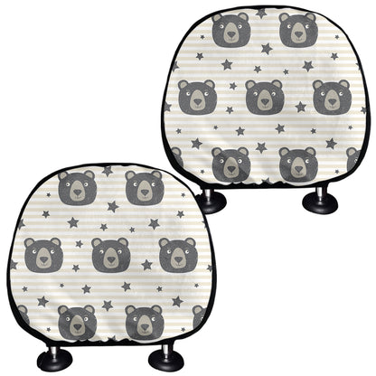 Cute Black Bear Pattern Print Car Headrest Covers
