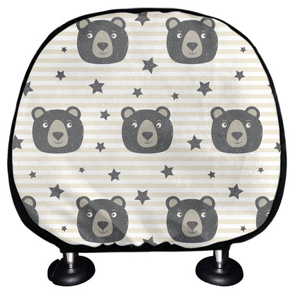Cute Black Bear Pattern Print Car Headrest Covers