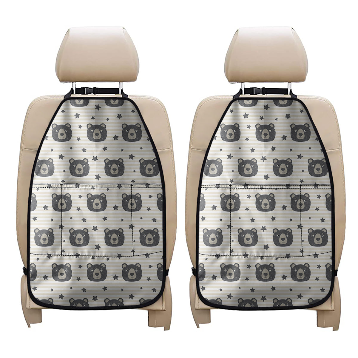 Cute Black Bear Pattern Print Car Seat Organizers