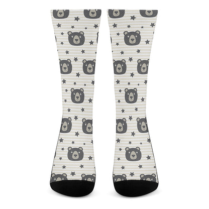 Cute Black Bear Pattern Print Crew Socks
