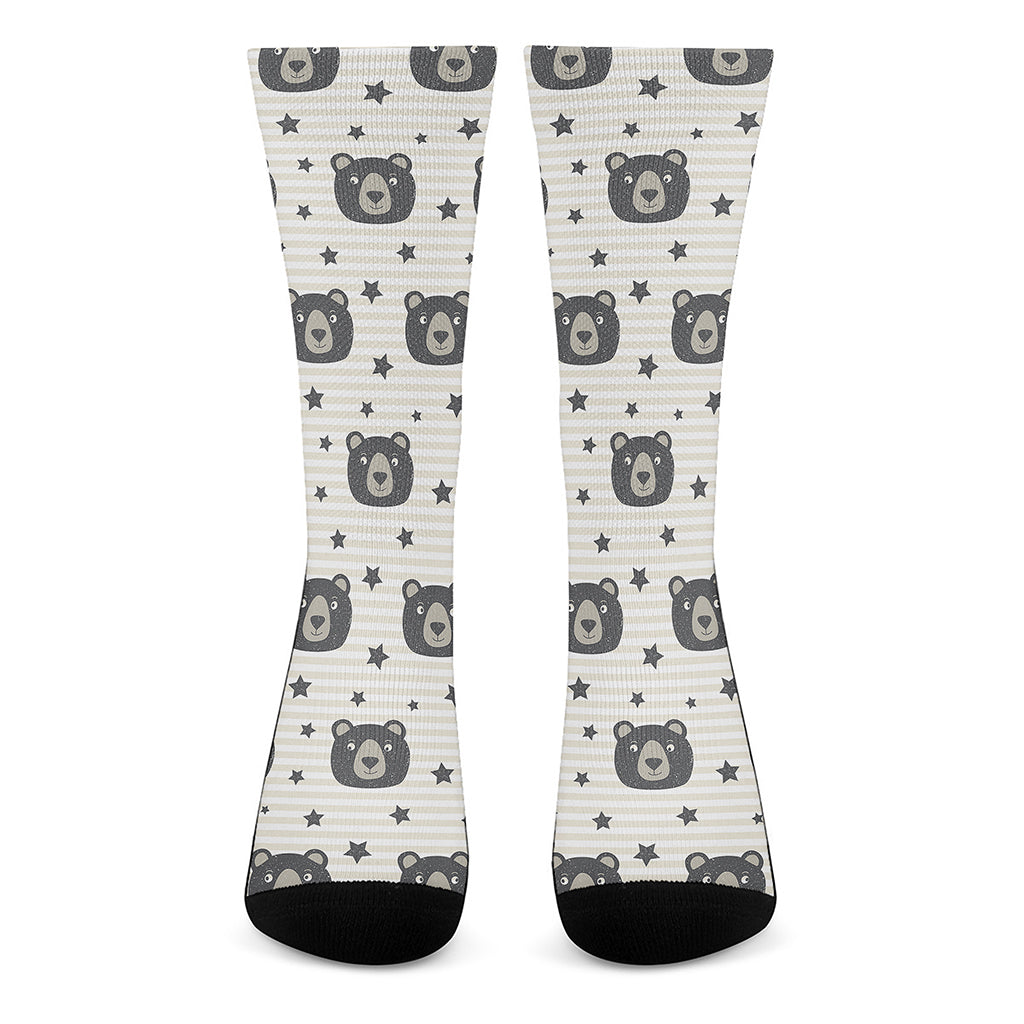 Cute Black Bear Pattern Print Crew Socks