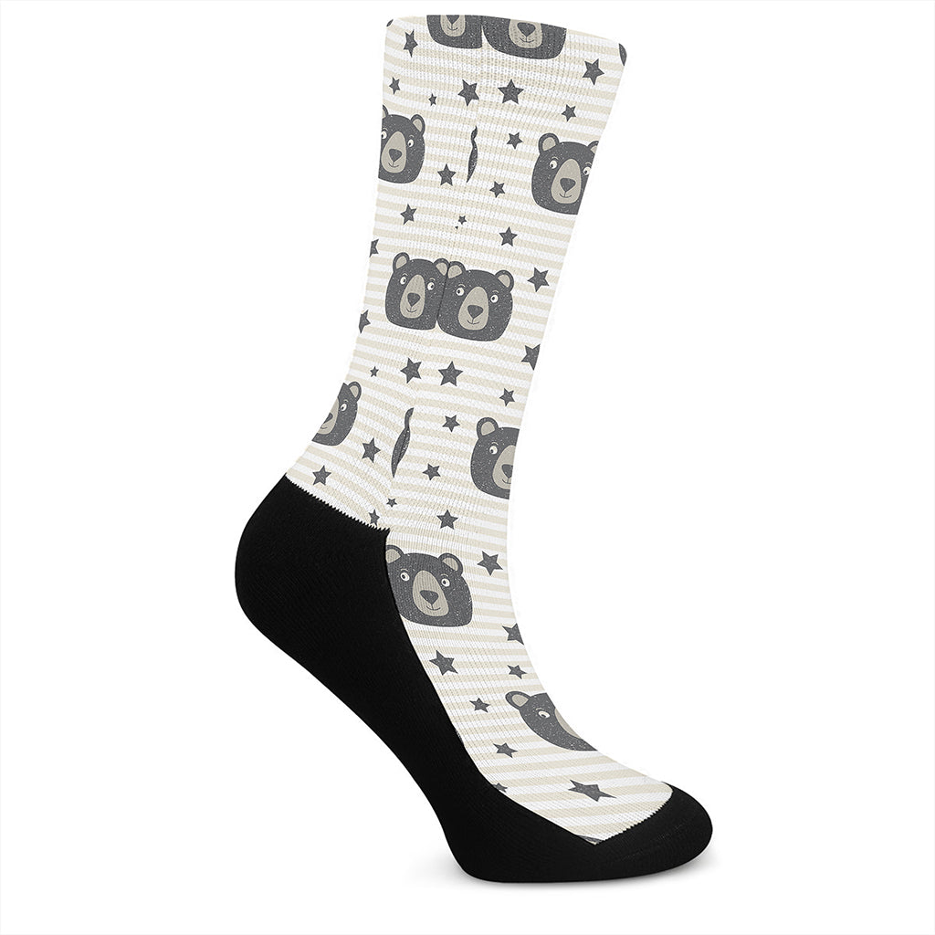 Cute Black Bear Pattern Print Crew Socks