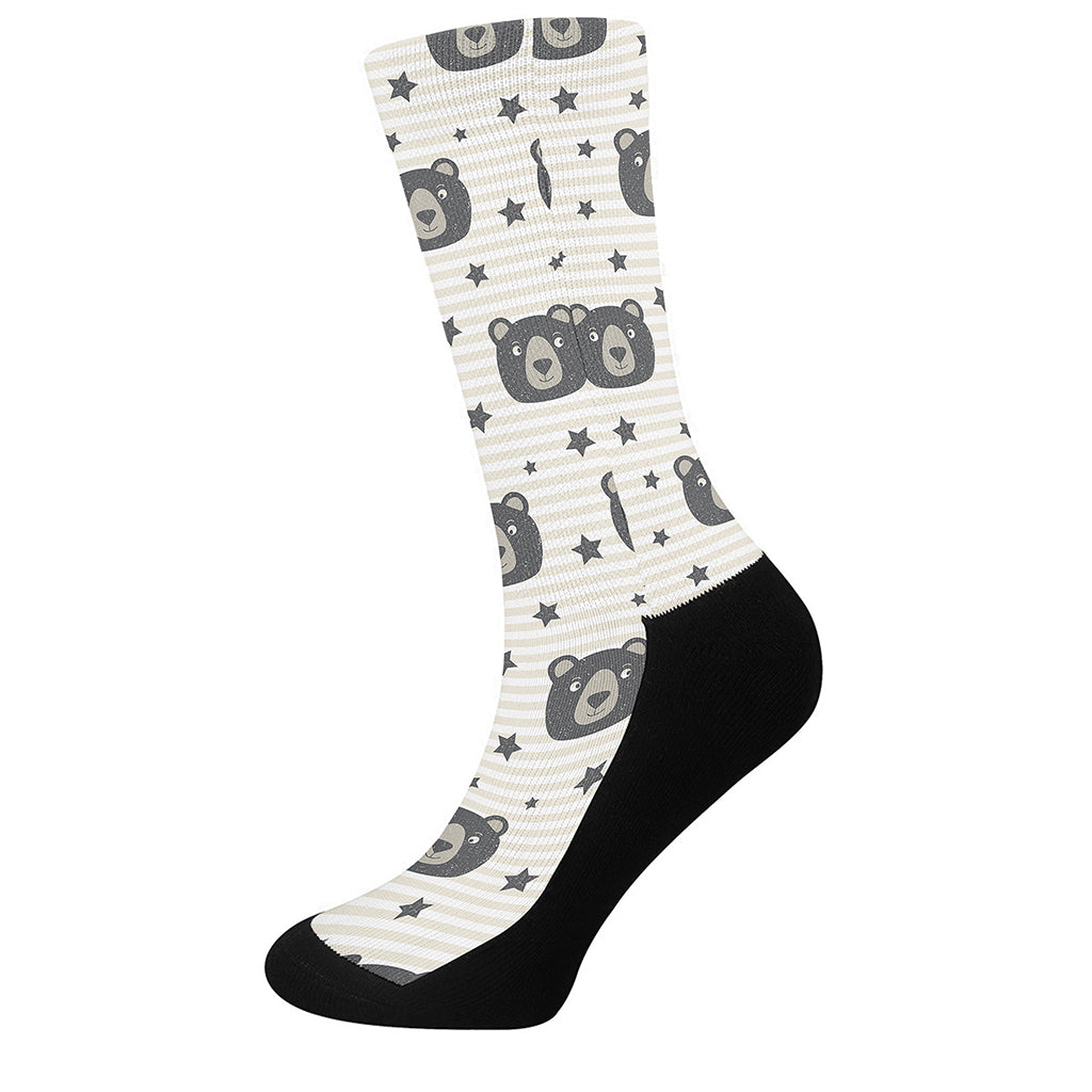 Cute Black Bear Pattern Print Crew Socks