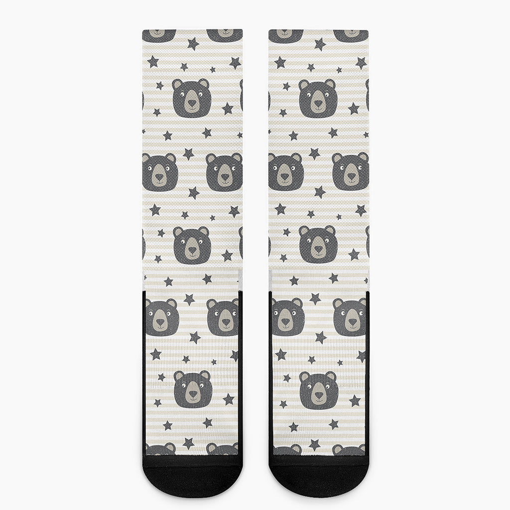 Cute Black Bear Pattern Print Crew Socks