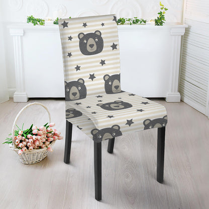 Cute Black Bear Pattern Print Dining Chair Slipcover