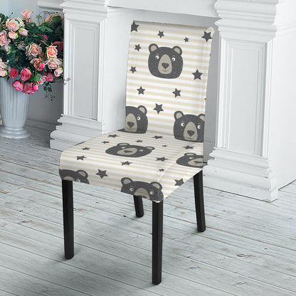 Cute Black Bear Pattern Print Dining Chair Slipcover