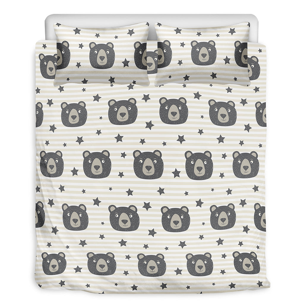Cute Black Bear Pattern Print Duvet Cover Bedding Set