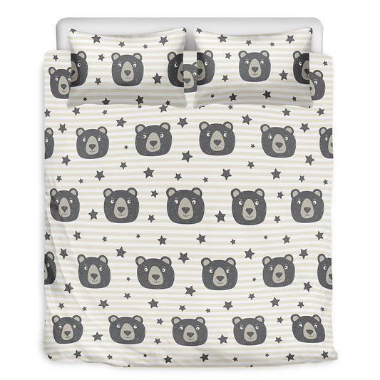 Cute Black Bear Pattern Print Duvet Cover Bedding Set