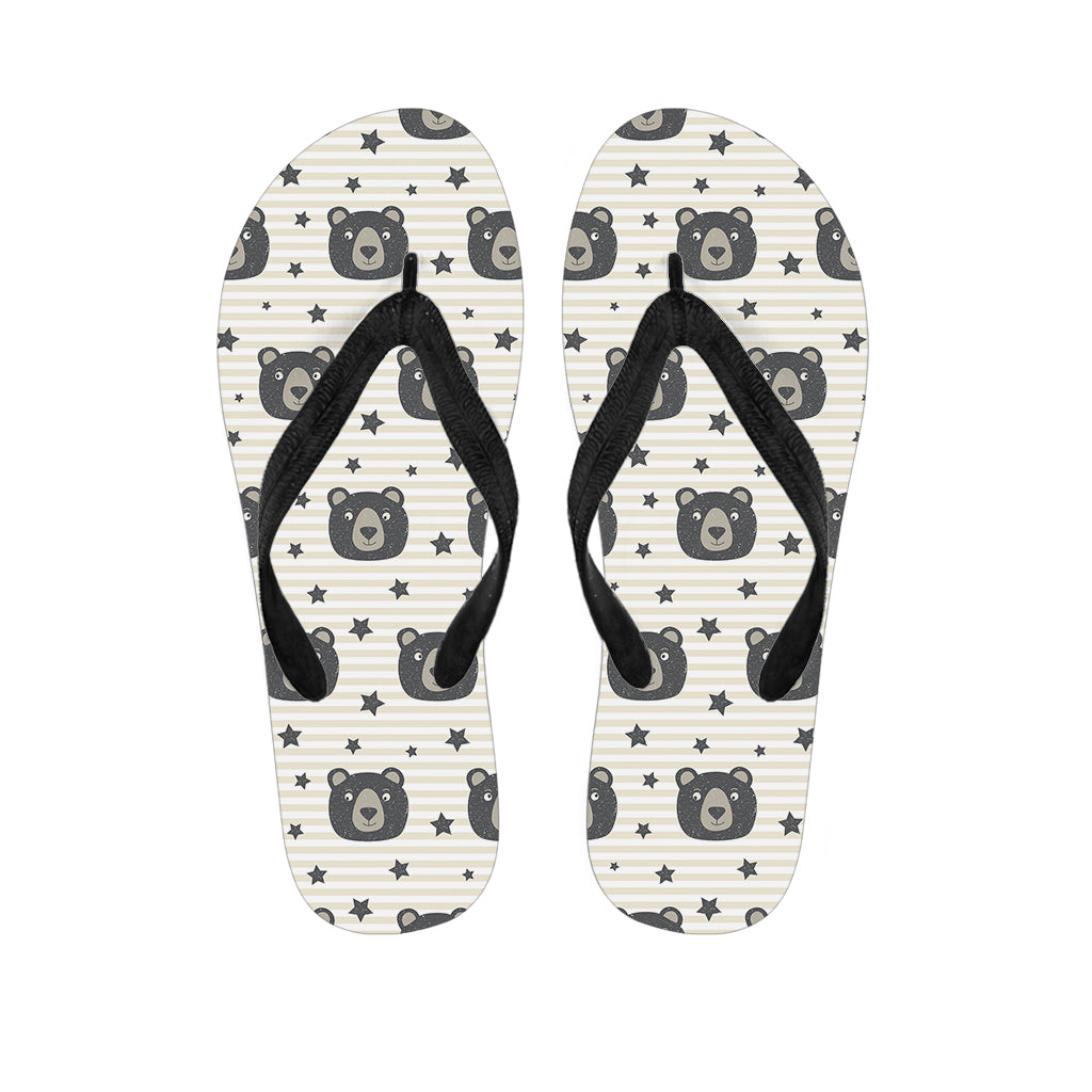 Cute Black Bear Pattern Print Flip Flops